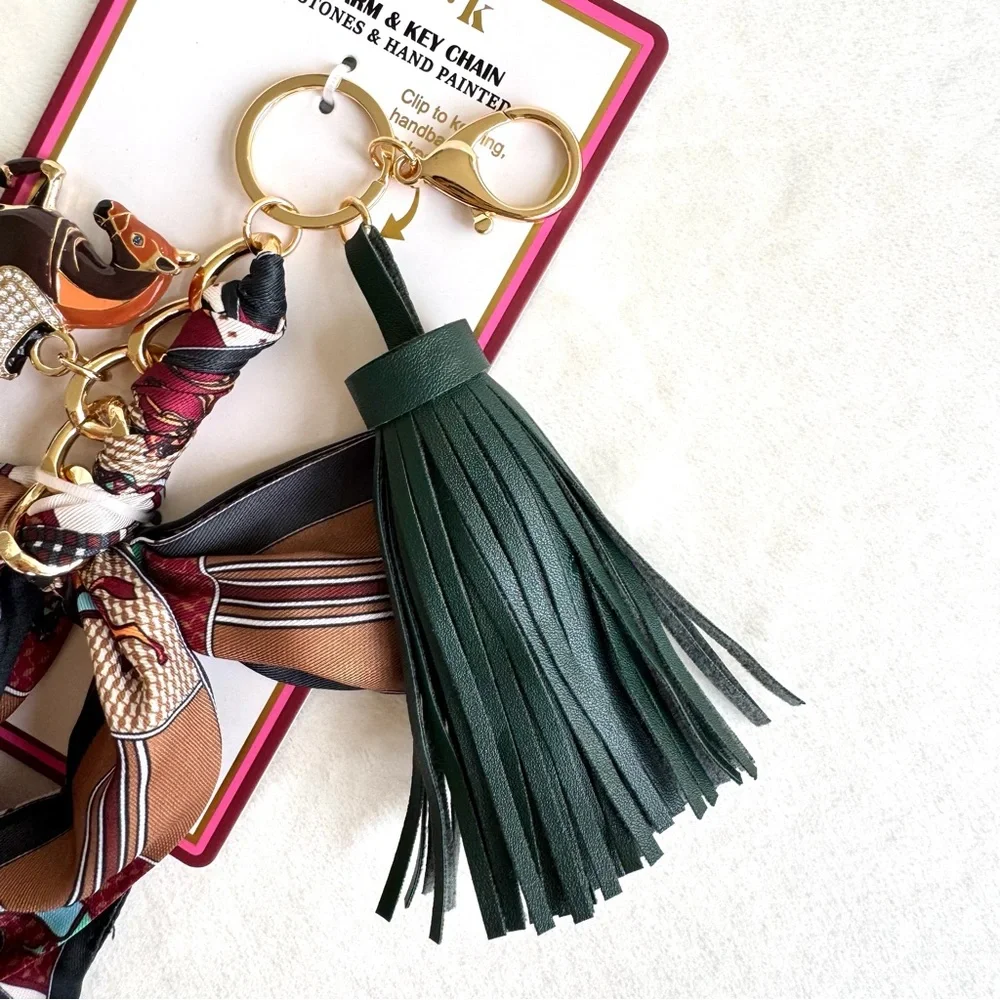 Piper K Equestrian Key Chain / Bag Charm w/ Tassel, Scarf, Chain, & Horse Charm